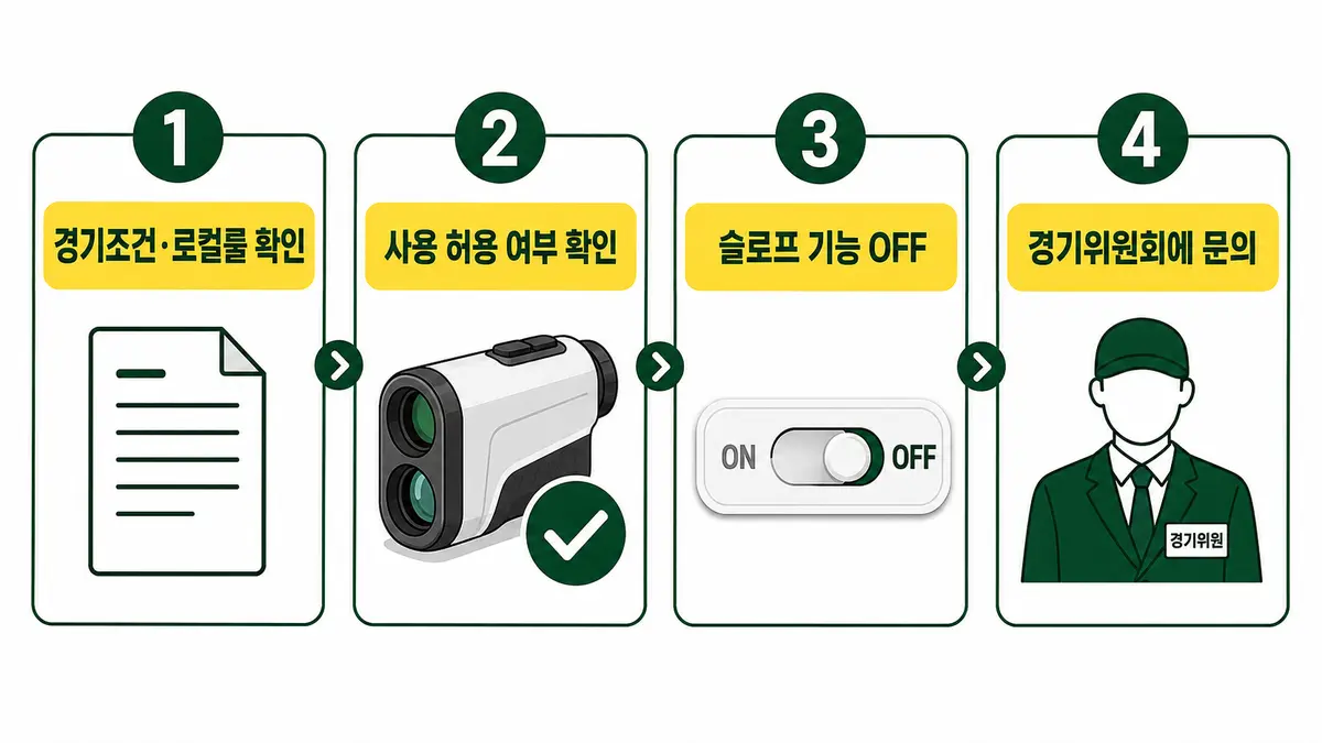 골프 대회 전 거리측정기 슬로프 기능과 로컬룰 점검 순서