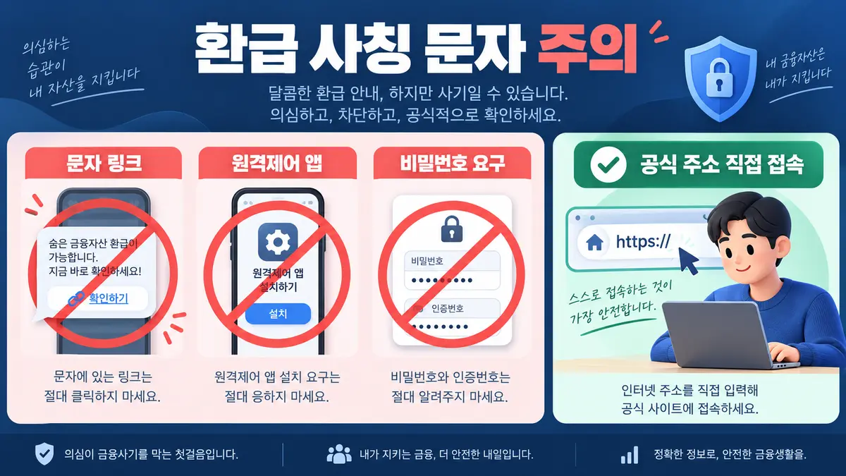 휴면예금과 숨은 보험금 환급 사칭 문자 및 원격제어 앱 설치 주의사항