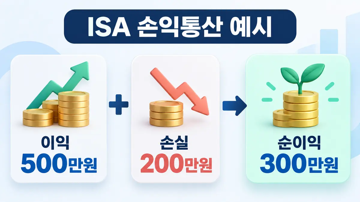 ISA에서 이익 500만원과 손실 200만원을 합산해 순이익 300만원으로 계산하는 예시